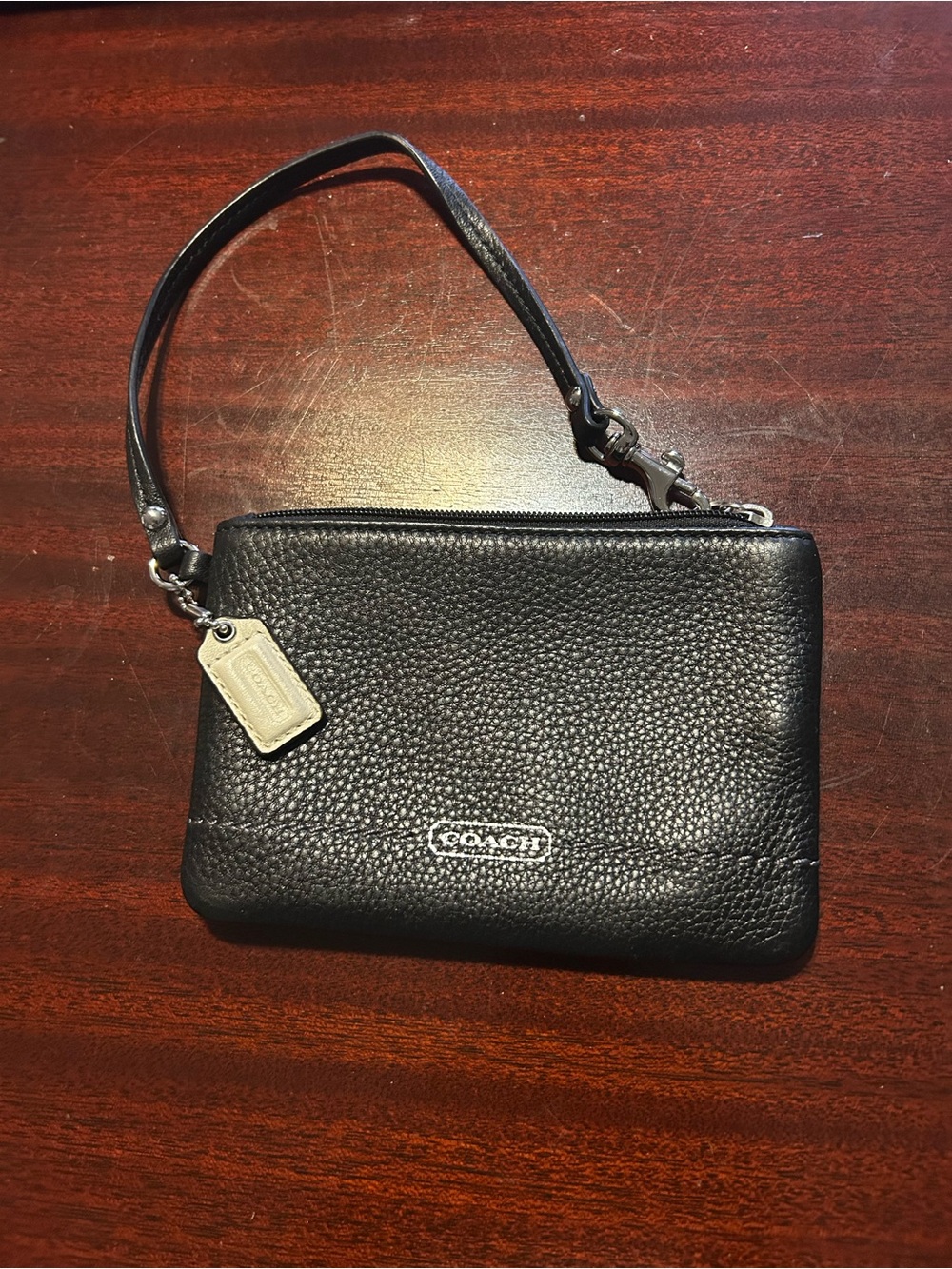 Coach Black Pebbled Leather Wristlet with Tag